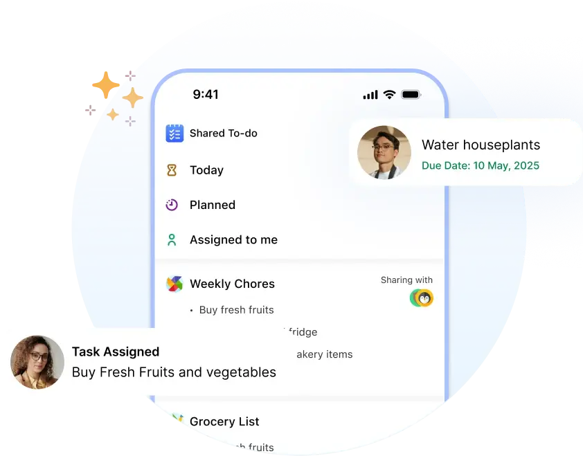 Shared task hub for organizing to-do lists, assigning tasks, setting reminders, and tracking progress
